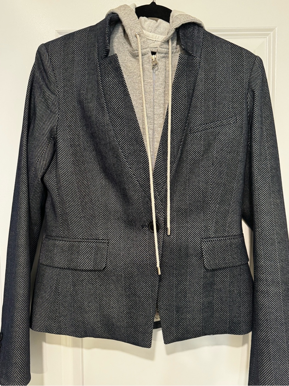 Veronica Beard Dickie Jacket Womens Herringbone Blazer Jacket in Navy and White